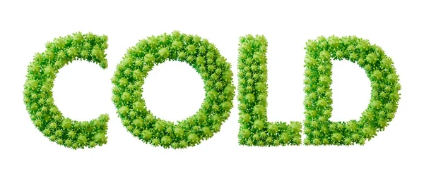 Zimne Słowo Zrobione Zielonej Czcionki Molekuły Bakterii Zdrowie Dobre Samopoczucie — Zdjęcie stockowe