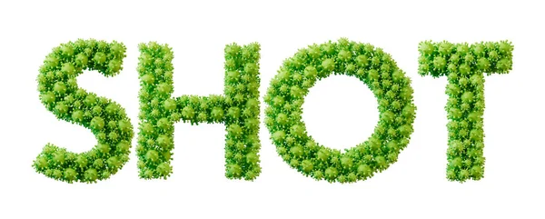 Shot word made from green bacteria cell molecule font. Health and wellbeing. 3D Rendering.