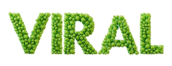Viral word made from green bacteria cell molecule font. Health and wellbeing. 3D Rendering.