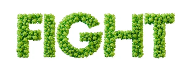 Fight word made from green bacteria cell molecule font. Health and wellbeing. 3D Rendering.