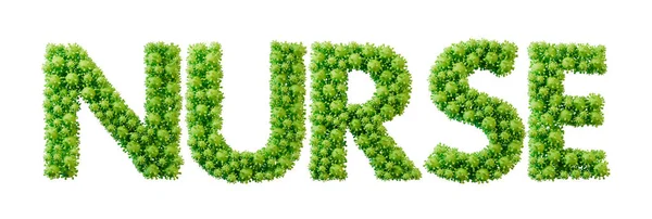 Nurse word made from green bacteria cell molecule font. Health and wellbeing. 3D Rendering.