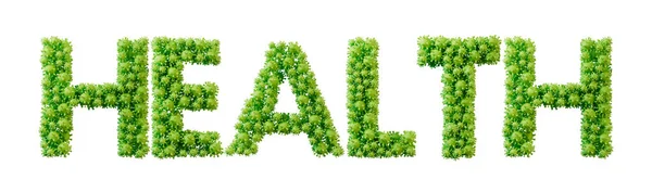 Health word made from green bacteria cell molecule font. Health and wellbeing. 3D Rendering.