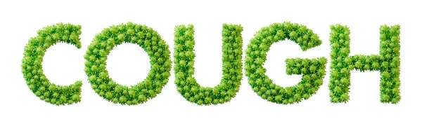 Cough word made from green bacteria cell molecule font. Health and wellbeing. 3D Rendering.