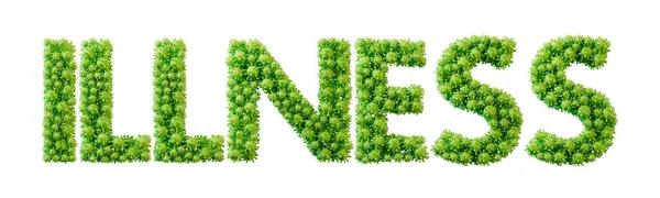 Illness word made from green bacteria cell molecule font. Health and wellbeing. 3D Rendering.