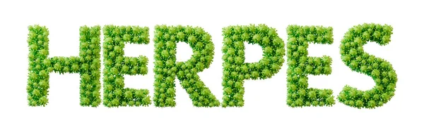 Herpes word made from green bacteria cell molecule font. Health and wellbeing. 3D Rendering.