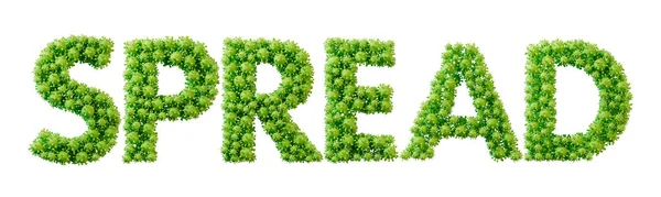 Spread word made from green bacteria cell molecule font. Health and wellbeing. 3D Rendering.