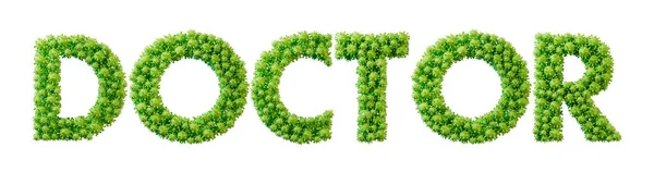 Doctor word made from green bacteria cell molecule font. Health and wellbeing. 3D Rendering.