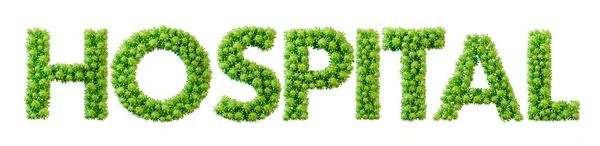 Hospital word made from green bacteria cell molecule font. Health and wellbeing. 3D Rendering.
