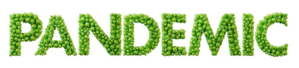 Pandemic word made from green bacteria cell molecule font. Health and wellbeing. 3D Rendering.
