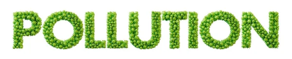 Pollution word made from green bacteria cell molecule font. Health and wellbeing. 3D Rendering.