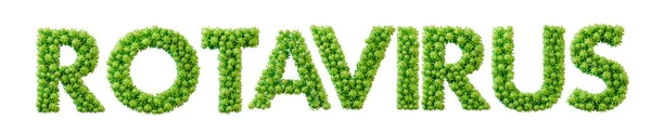 Rotavirus word made from green bacteria cell molecule font. Health and wellbeing. 3D Rendering.