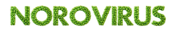 Norovirus word made from green bacteria cell molecule font. Health and wellbeing. 3D Rendering.