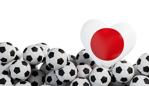 Japan Flag Heart Soccer Ball Background Football Banner Rendering — Stock Photo, Image