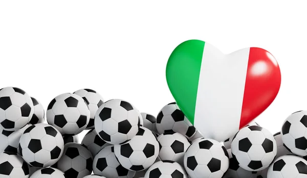 Itálie Vlajka Srdce Fotbalovým Míčem Pozadí Fotbalový Prapor Vykreslování — Stock fotografie