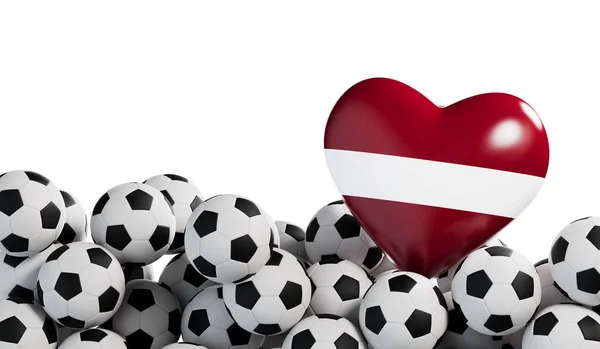 Corazón Bandera Letonia Con Fondo Pelota Fútbol Banner Fútbol Renderizado — Foto de Stock