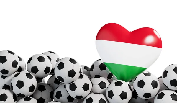 Hungria Bandeira Coração Com Fundo Bola Futebol Bandeira Futebol Renderização — Fotografia de Stock
