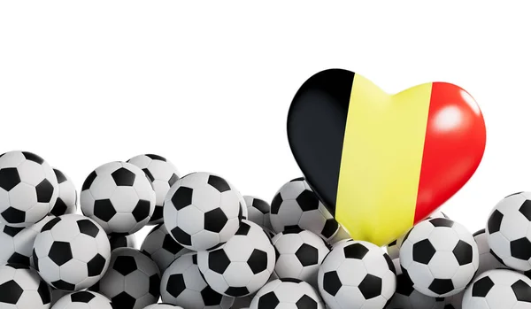 比利时国旗心脏与足球背景 足球横幅 3D渲染 — 图库照片