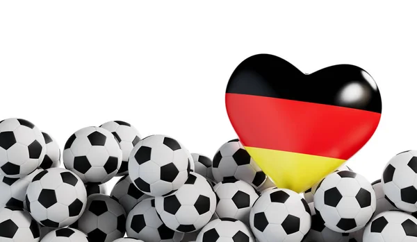Германия Флаг Сердце Футбольным Мячом Фоне Футбольный Баннер Рендеринг — стоковое фото