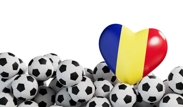 罗马尼亚国旗心脏与足球背景 足球横幅 3D渲染 — 图库照片