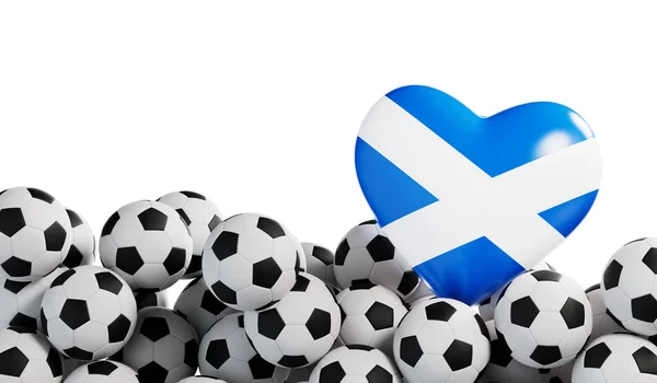 Skottland Flagga Hjärta Med Fotboll Bakgrund Fotbollsbanderoll Återgivning — Stockfoto