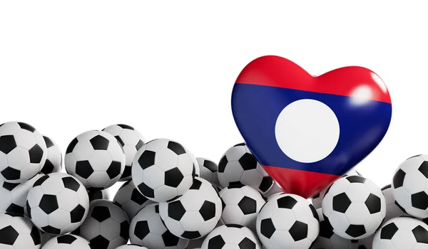 Λάος Σημαία Καρδιά Φόντο Μπάλα Ποδοσφαίρου Πανό Ποδοσφαίρου Απόδοση — Φωτογραφία Αρχείου