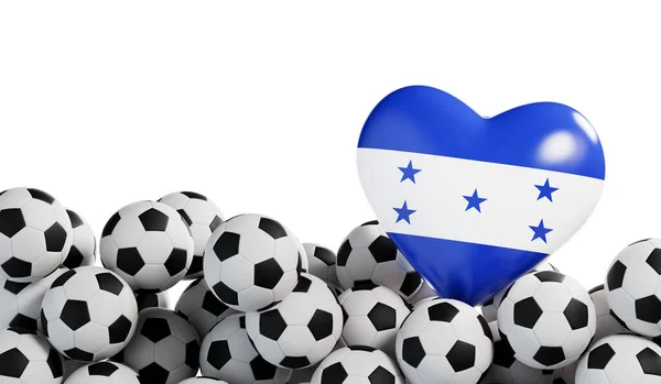 洪都拉斯的国旗心脏与足球背景 足球横幅 3D渲染 — 图库照片