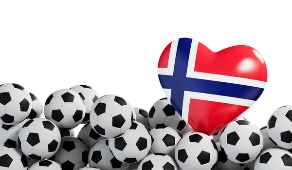 Coeur Drapeau Norvégien Avec Fond Ballon Football Une Bannière Football — Photo