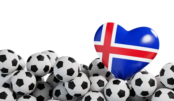 Coeur Drapeau Islande Avec Fond Ballon Football Une Bannière Football — Photo