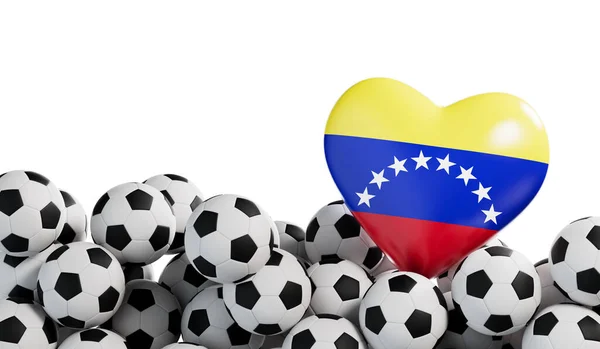 Venezuela Flagga Hjärta Med Fotboll Bakgrund Fotbollsbanderoll Återgivning — Stockfoto