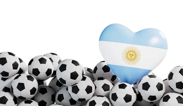 阿根廷国旗心脏与足球背景 足球横幅 3D渲染 — 图库照片