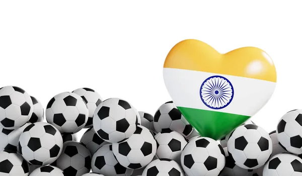 India Bandiera Cuore Con Uno Sfondo Pallone Calcio Uno Striscione — Foto Stock