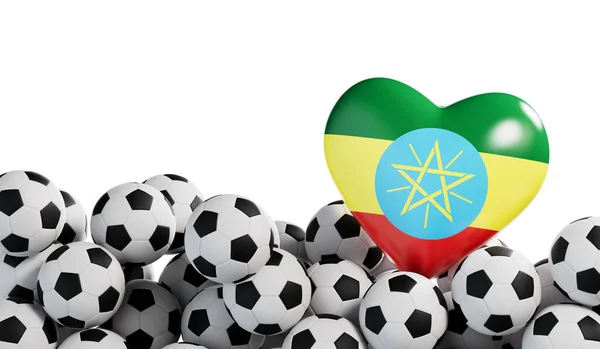 Ethiopia Flag Heart Soccer Ball Background Football Banner Rendering — Stock Photo, Image