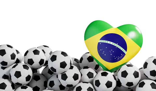 Σημαία Της Βραζιλίας Καρδιά Φόντο Μπάλα Ποδοσφαίρου Πανό Ποδοσφαίρου Απόδοση — Φωτογραφία Αρχείου