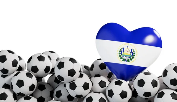 萨尔瓦多国旗心脏与足球背景 足球横幅 3D渲染 — 图库照片