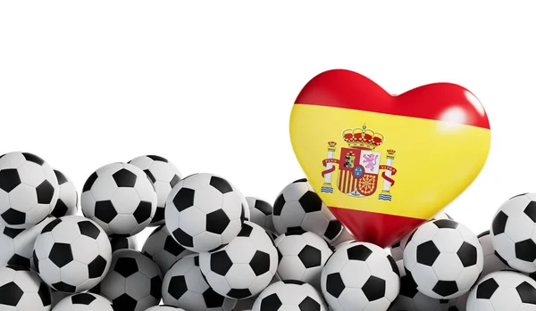 Ισπανία Καρδιά Σημαία Φόντο Μπάλα Ποδοσφαίρου Πανό Ποδοσφαίρου Απόδοση — Φωτογραφία Αρχείου