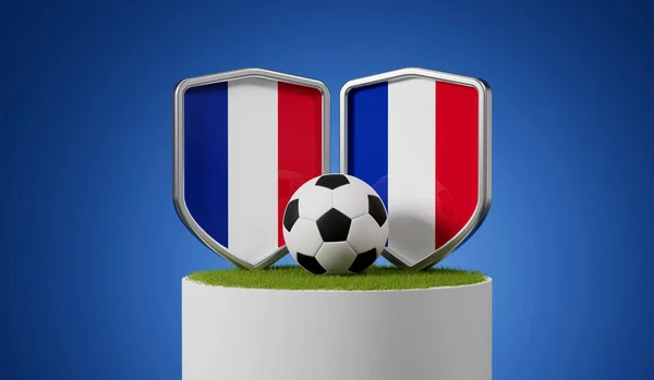 Frankreich Fahne Fußballschild Mit Fußballball Auf Einem Rasenpodest Rendering — Stockfoto