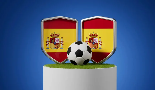 Spanya Futbol Kalkanı Çimen Podyumunda Futbol Topu Hazırlama — Stok fotoğraf