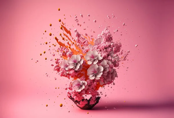 Creative cherry blossom petal explosion. Spring background. Generative ai.