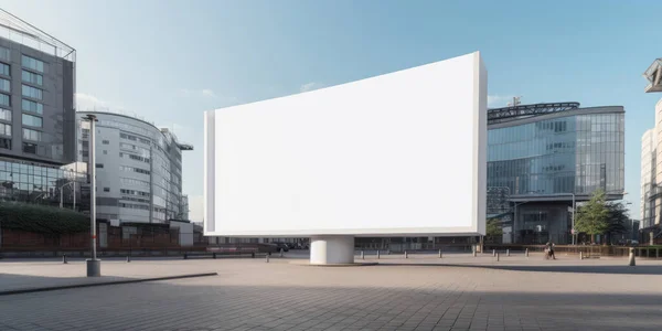 Blank white advertising display billboard in a city street. Promotional poster mock up. Generative ai.