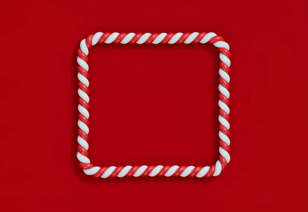 Karácsonyi Cukornád Piros Fehér Csíkos Keret Ünnepi Csíkos Cukorka Renderelés — Stock Fotó