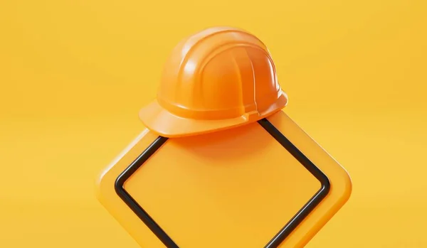 Yellow Construction Hard Hat Blank Building Site Sign Rendering — Stock Photo, Image