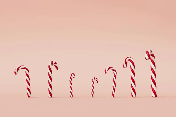 Vánoční Cukrová Třtina Červené Bílé Slavnostní Sladké Růžovém Pozadí Vykreslování — Stock fotografie
