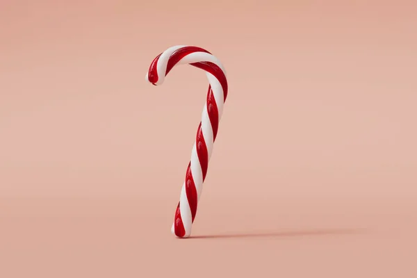 Caña Caramelo Navidad Rojo Blanco Dulce Festivo Sobre Fondo Rosa — Foto de Stock