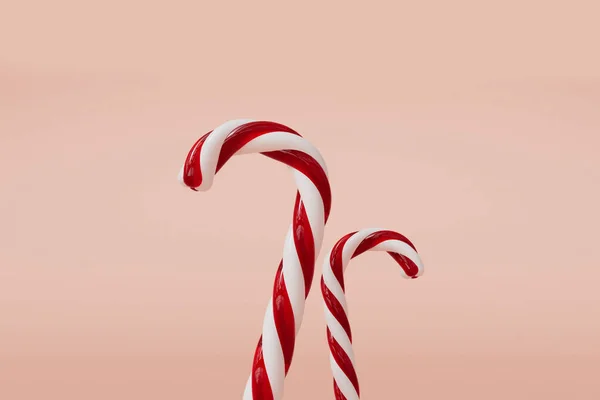 Karácsonyi Cukornád Piros Fehér Ünnepi Édes Rózsaszín Háttérrel Renderelés — Stock Fotó