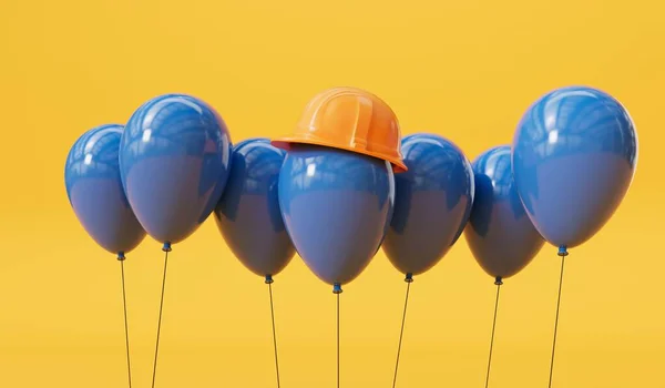 Slavnostní Balónek Žlutým Pevným Kloboukem Pozadí Pracovního Dne Vykreslování — Stock fotografie