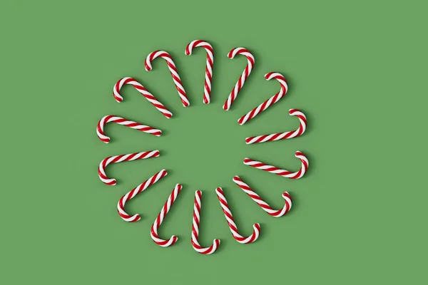 Dolci Canna Zucchero Natale Modello Cerchio Rendering — Foto Stock