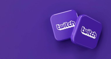 LONDON, İngiltere - Temmuz 2023: Twitch oyun canlı yayın şirketi logosu, 3D Rendering.