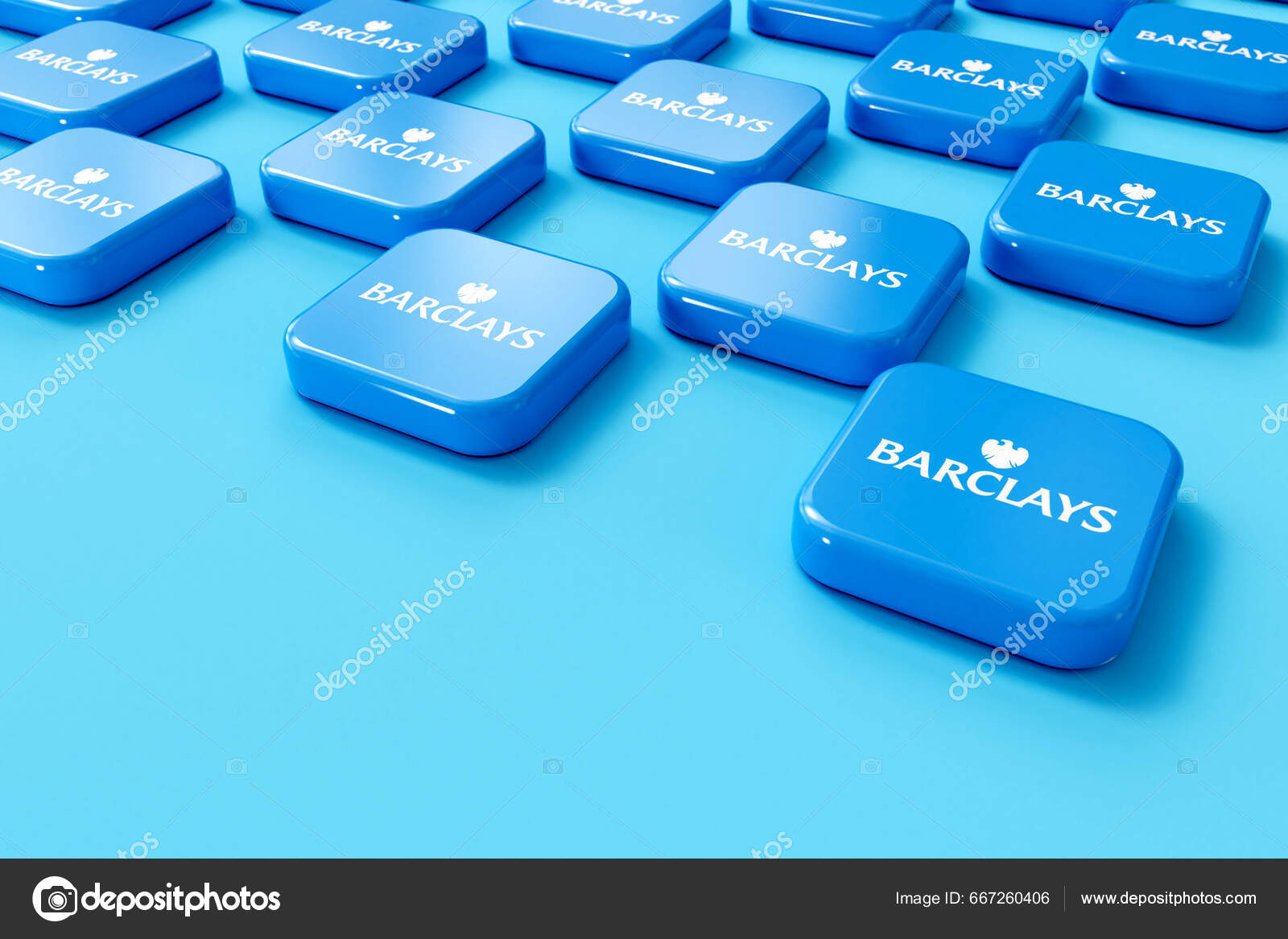 ロンドン イギリス 2023年7月 バークレイズ銀行青と白の会社のロゴ 3Dレンダリング —  ストック編集用写真©InkDropCreative#667260406