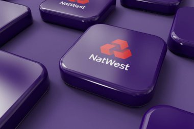 LONDON, İngiltere - Temmuz 2023: Natwest Banka Şirketi logosu. 3B Hazırlama.