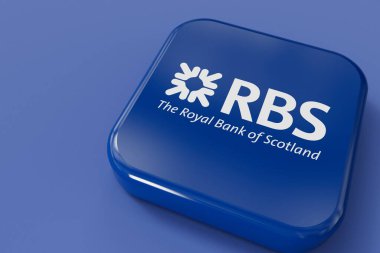 LONDON, İngiltere - Temmuz 2023: İskoçya bankasının Kraliyet Bankası logosu. 3B Hazırlama.